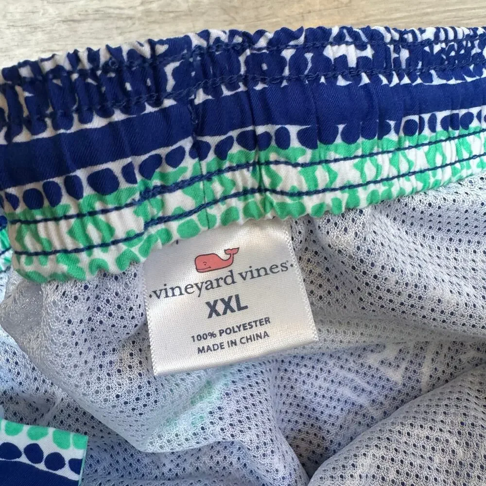 Vineyard Vines Swim Shorts Blue Green Paisley Print Drawstring Preppy XXL
